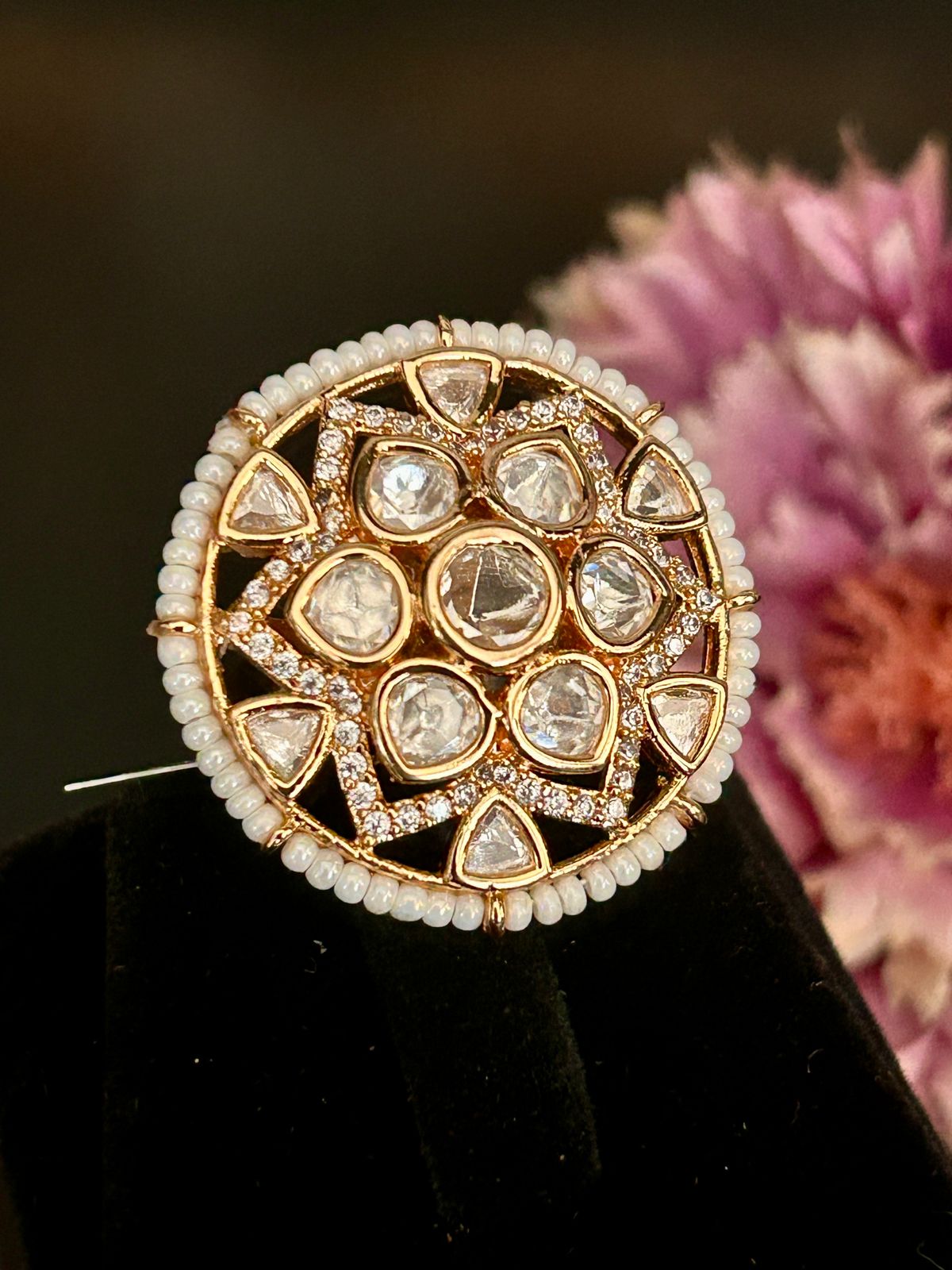 Grand Kundan Pearl Adjustable Ring – Bridal & Festive Jewellery